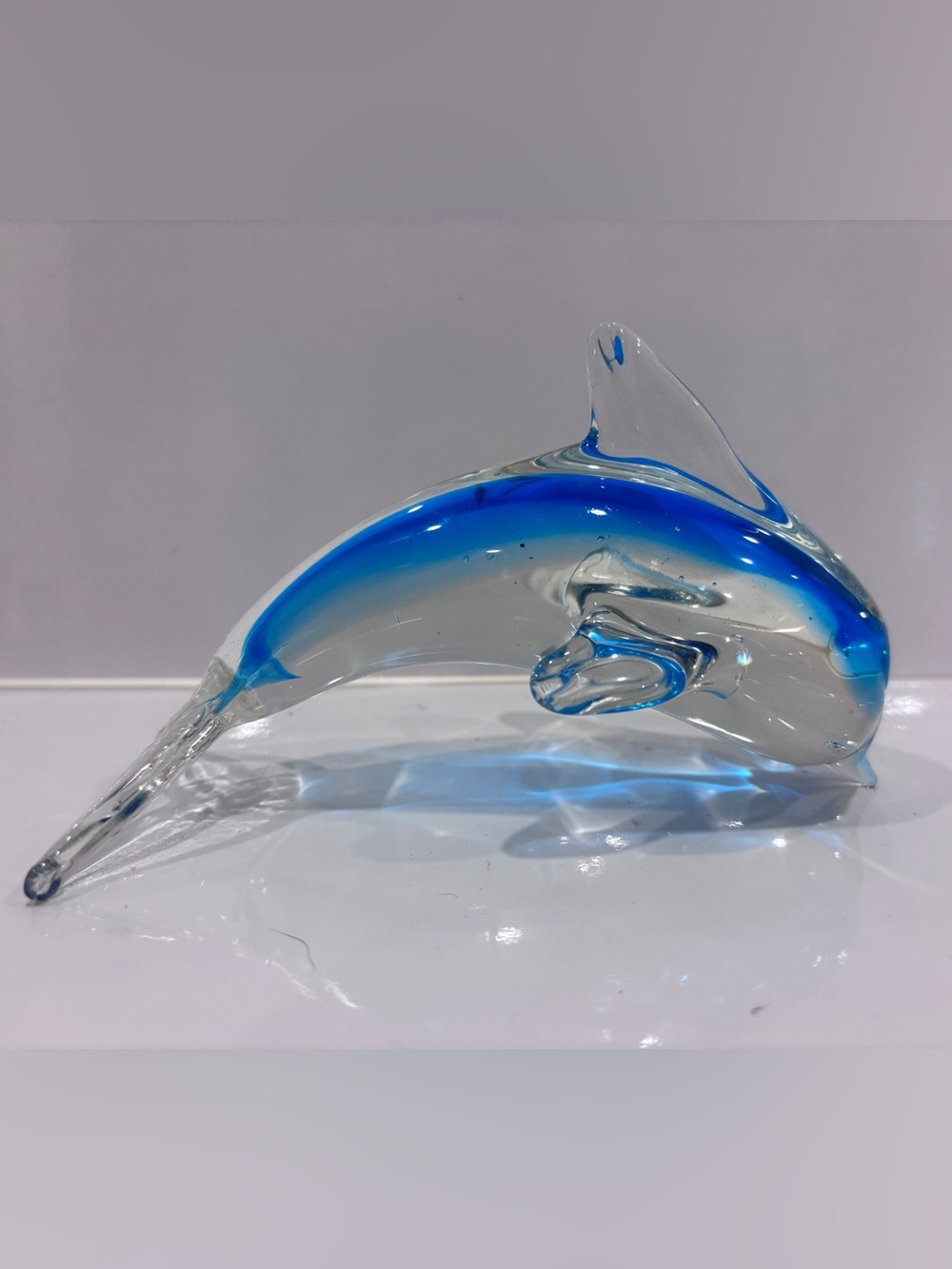 Hand blown Murano style glass dolphin figure-blue art glass- ocean approx 9”